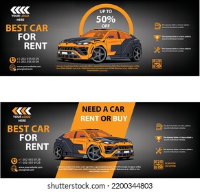 Car rental promotion social media post banner template. Modern banner template with vector illustration Business webinar horizontal banner template design. Modern banner design Business ad Rent Car