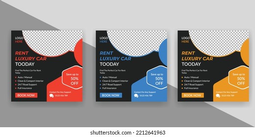 Car rental promotion social media post or web banner template. Car rental promotion social media post bundle