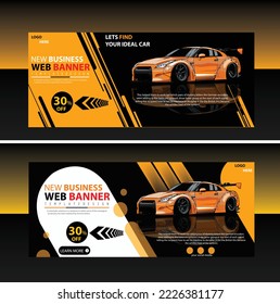 Car rental promotion social media post banner template. Modern banner template with vector illustration Business webinar horizontal banner template design. Modern banner design Business car rental