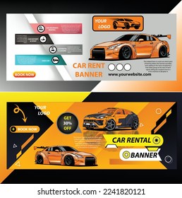 Car rental promotion social media post banner template. Modern banner template with vector illustration Business webinar horizontal banner template design. Modern banner design with vector drawing car