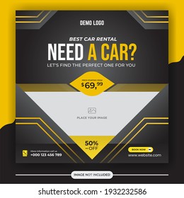 Car rental promotional social media post banner template. Fully editable design
