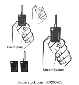 car rental or sale concept, hand holding car key