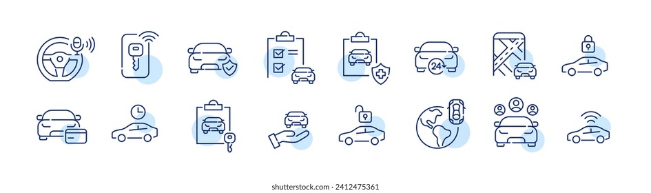 Car rental service and sharing. Global business, checklist and insurance. Pixel perfect, editable stroke