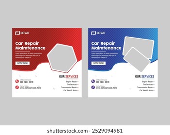 Car Rental and Services Social Media Post, auto repair shop service banner pack template, car wash service
