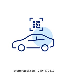 Car rental services. Unlocking vehicle using qr code. Pixel perfect, editable stroke