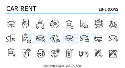 Car rental services. Vector icons set