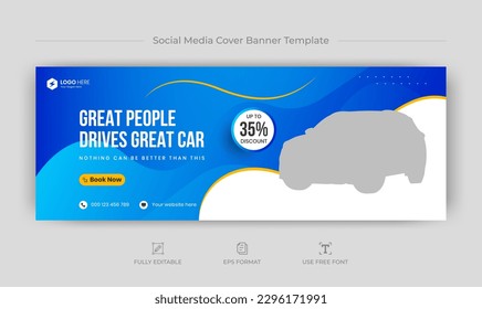 Car rental social media facebook cover banner template, Luxury car rent web banner template, facebook cover banner design.