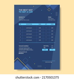 Car Rental Social Media Invoice Template Flat Cartoon Background Vector Illustration