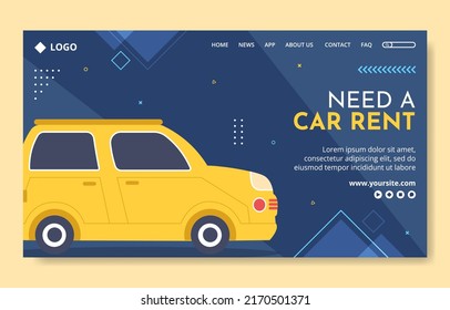 Car Rental Social Media Landing Page Template Flat Cartoon Background Vector Illustration