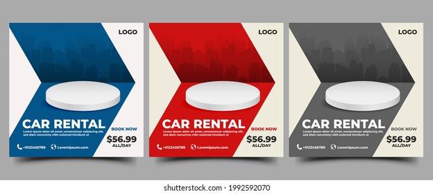 Car rental social media post template design. Usable for social media, banner, sign, and website.