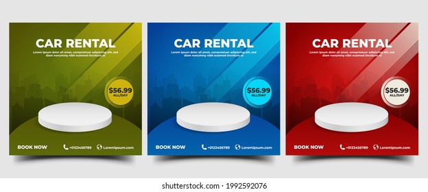 Car rental social media post template design. Usable for social media, banner, sign, and website.