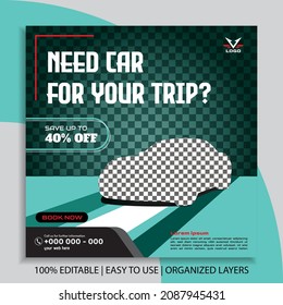 Car rental social media post promotion banner template