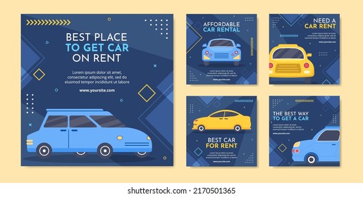 Car Rental Social Media Post Template Flat Cartoon Background Vector Illustration