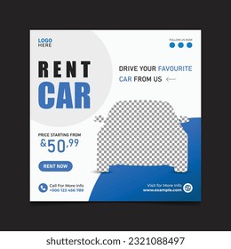 Car rental Social Media Post Banner Template Design on blue color.
