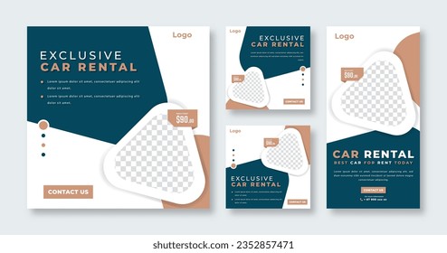 Car Rental Social Media Post for Online Marketing Promotion Banner, Story and Web Internet Ads Flyer