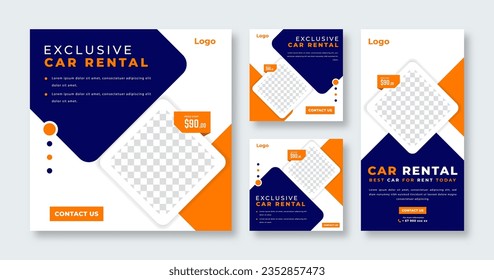Car Rental Social Media Post for Online Marketing Promotion Banner, Story and Web Internet Ads Flyer