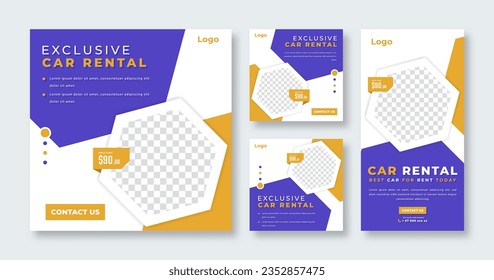 Car Rental Social Media Post for Online Marketing Promotion Banner, Story and Web Internet Ads Flyer