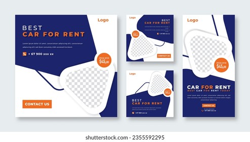 Car Rental Social Media Post for Online Marketing Promotion Banner, Story and Web Internet Ads Flyer