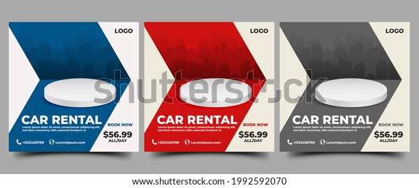 Car rental social media post\
template design. Usable for social media, banner, sign, and\
website.