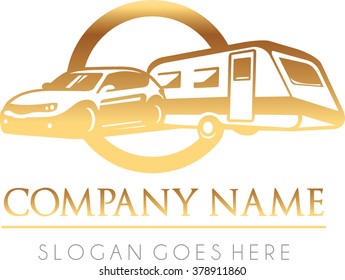 Car rental trailer caravan gold emblem luxury royal logo vector 