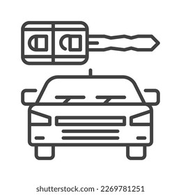 Icono o símbolo lineal del concepto de vector de alquiler de coches