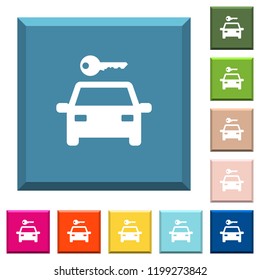 Car rental white icons on edged square buttons in various trendy colors