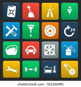 car repair  16 icons universal set for web and mobile flat