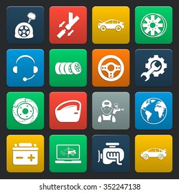 car repair  16 icons universal set for web and mobile flat