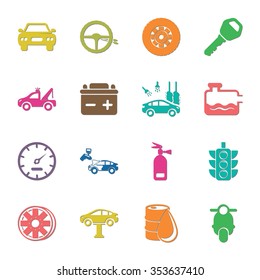 car repair  16 icons universal set for web and mobile flat