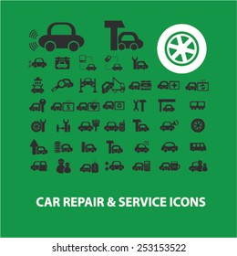 car repair, auto service concept - flat isolated icons, signs, illustrations set, vector