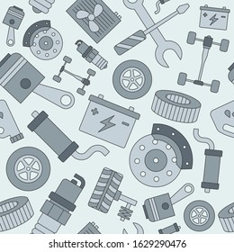 Car repair background - Vector color seamless pattern of spare vehicle parts for graphic design