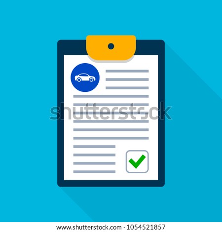 Car repair checklist in flat design. Checkup transportation service clipboard. Vector isolated Illustration.