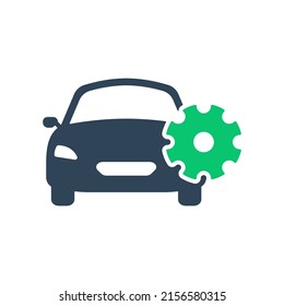 Car Repair Concept Silhouette Icon. Automotive Fix Service Glyph Pictogram. Vehicle Transportation Technology Assistance Logo. Auto Mechanic Maintenance with Gear Icon. Isolated Vector Illustration.