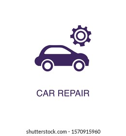 Car repair element in flat simple style on white background. Car repair icon, with text name concept template