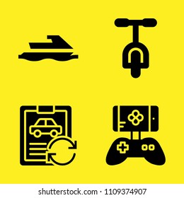 car repair, game controller, jet ski and bicycle vector icon set. Sample icons set for web and graphic design