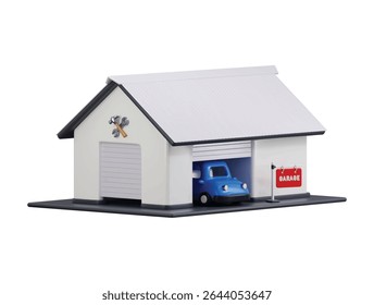reparação de automóveis ícone de garagem conceito de renderização 3d de carro mecânico, reparação de automóveis, centro de manutenção de automóveis ilustração vetorial