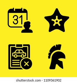 car repair, helmet, calendar and starfish vector icon set. Sample icons set for web and graphic design