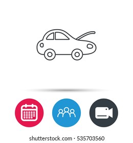 Car repair icon. Mechanic service sign. Group of people, video cam and calendar icons. Vector