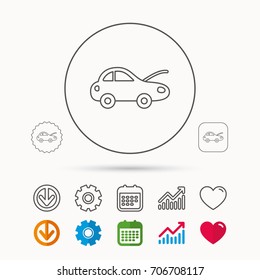 Car repair icon. Mechanic service sign. Calendar, Graph chart and Cogwheel signs. Download and Heart love linear web icons. Vector