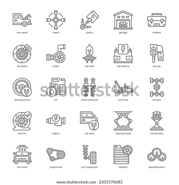 Car Repair icon pack\
for your website design, logo, app, and user interface. Car Repair\
icon outline design. Vector graphics illustration and editable\
stroke.