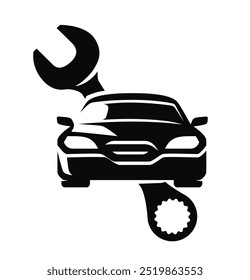 Ícone de reparação de carro. Veículo automóvel de serviço, símbolo de transporte. Ilustração de vetor em preto e branco