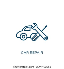 car repair icon. Thin linear car repair outline icon isolated on white background. Line vector car repair sign, symbol for web and mobile