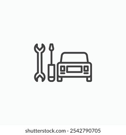 Car repair icon in thin outlined.
