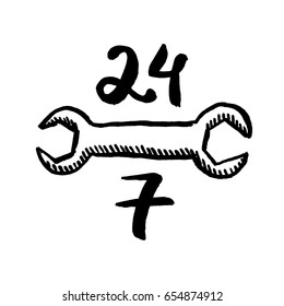 Car Repair Icon Vector. 24/7