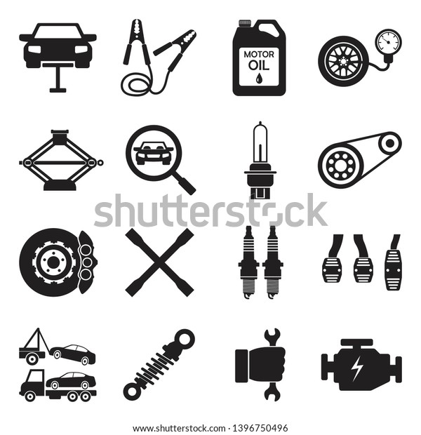 Car\
Repair Icons. Black Flat Design. Vector\
Illustration.