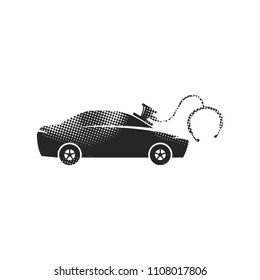 Car repair icons in halftone style. Automotive vehicle maintenance service. Black and white monochrome vector illustration.