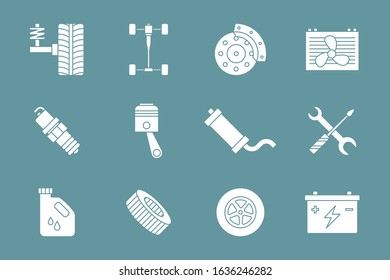 Car repair Icons set - Vector solid silhouettes of spare vehicle parts for the site or interface