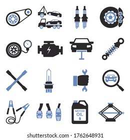 Car Repair Icons. Two Tone Flat Design. Vector Illustration.
