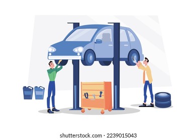 Concepto de ilustración de reparación de coches en fondo blanco