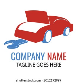 
car repair industry logo with car and giant wrench icon image